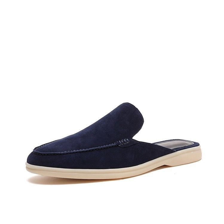 Men's beige suede mules with an open back