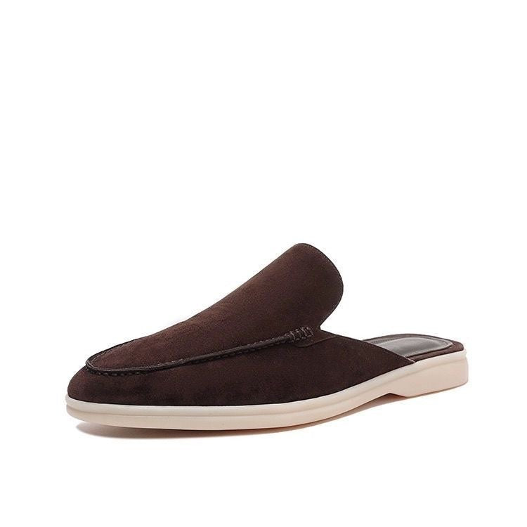 Men's beige suede mules with an open back