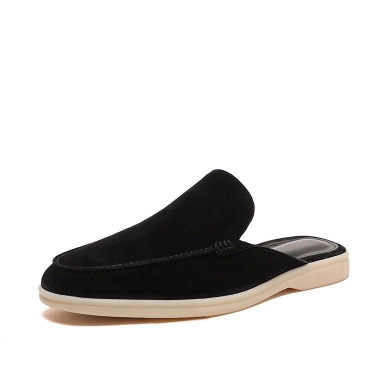 Men's beige suede mules with an open back