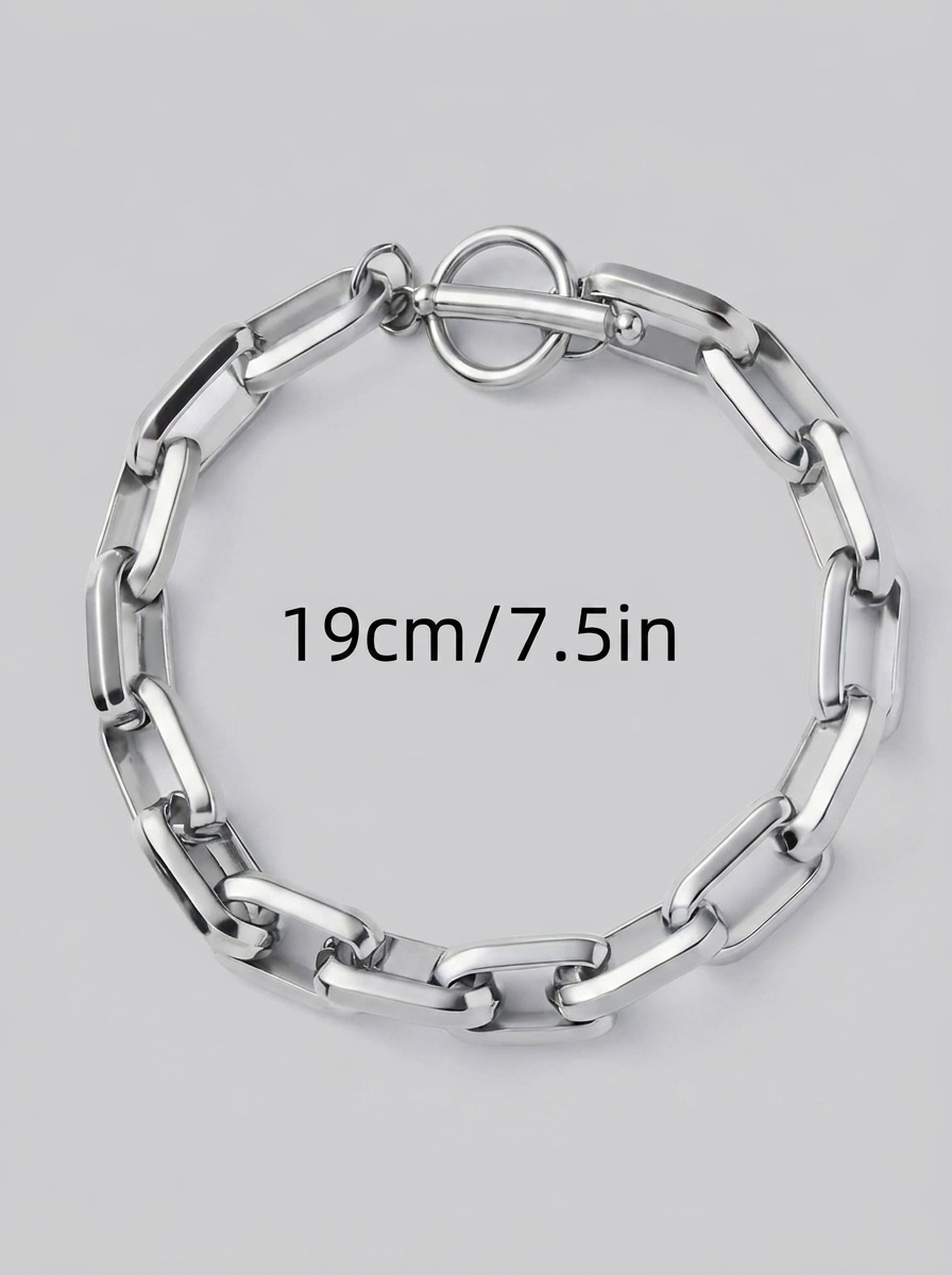 Men's stainless steel chain bracelet with a toggle clasp