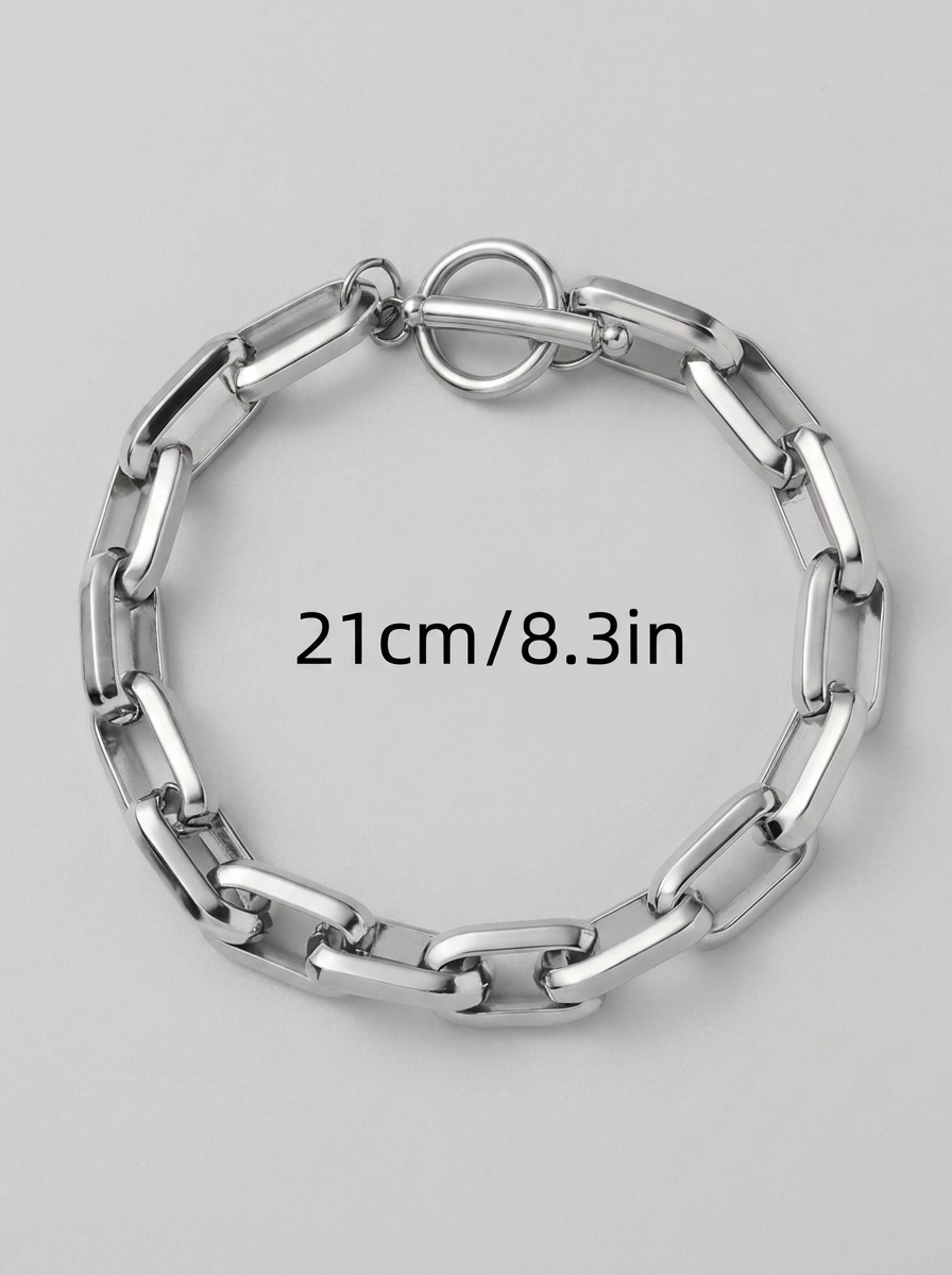 Men's stainless steel chain bracelet with a toggle clasp