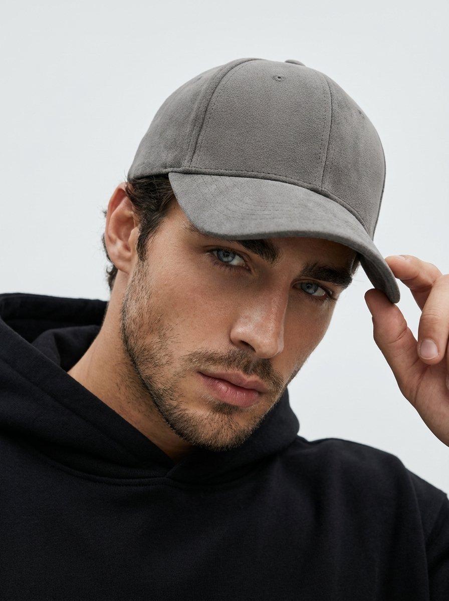 Faux leather baseball cap with an adjustable strap