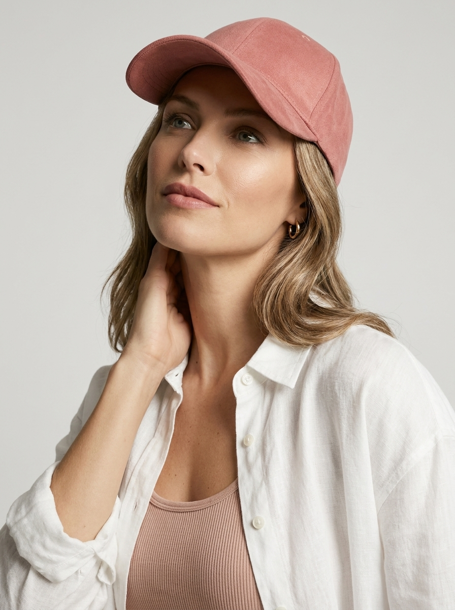 Faux leather baseball cap with an adjustable strap