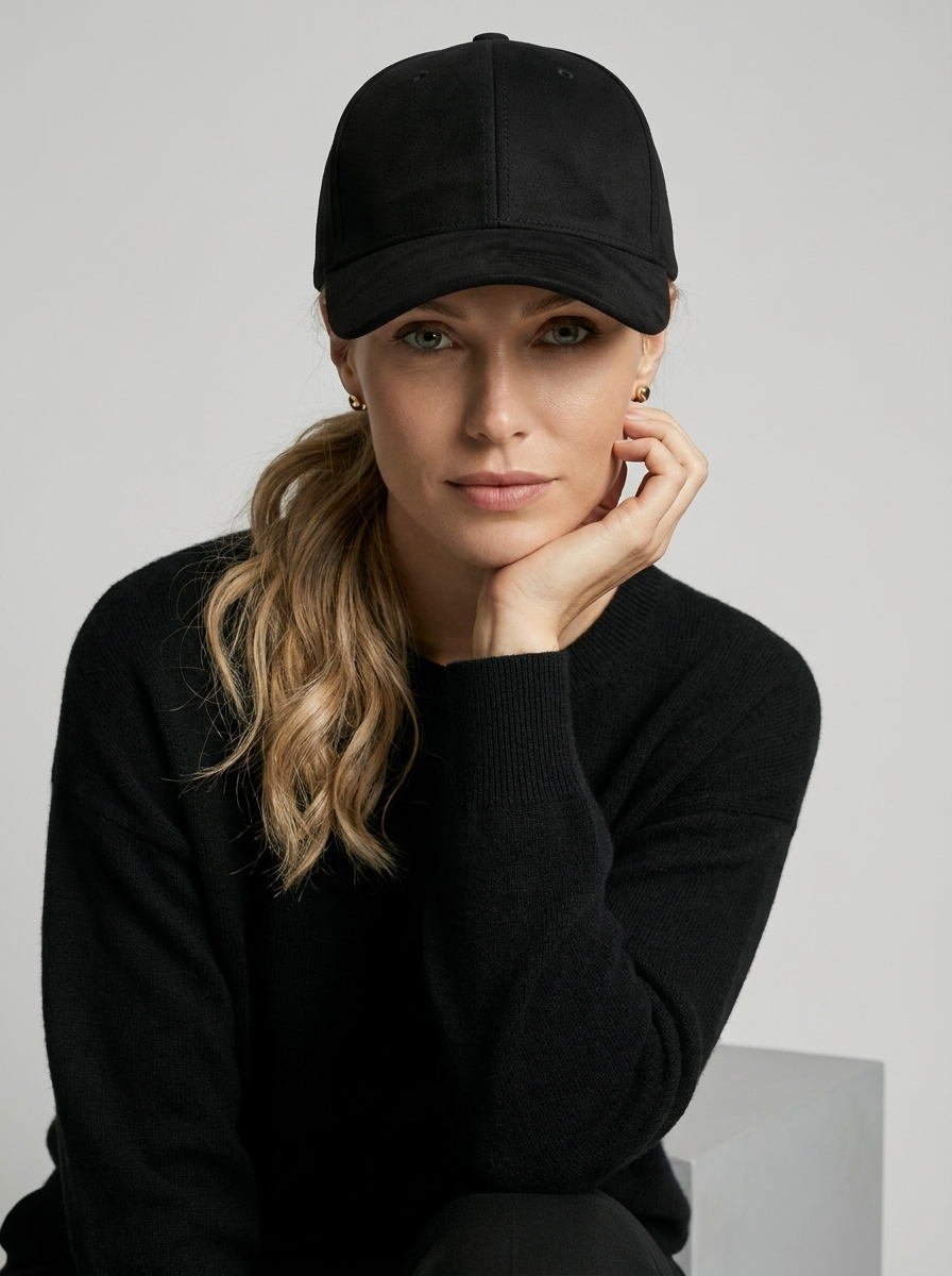 Faux leather baseball cap with an adjustable strap