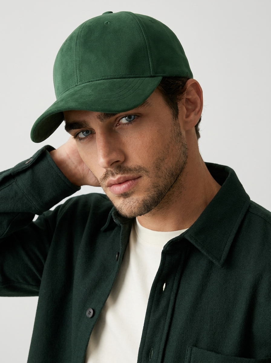 Faux leather baseball cap with an adjustable strap