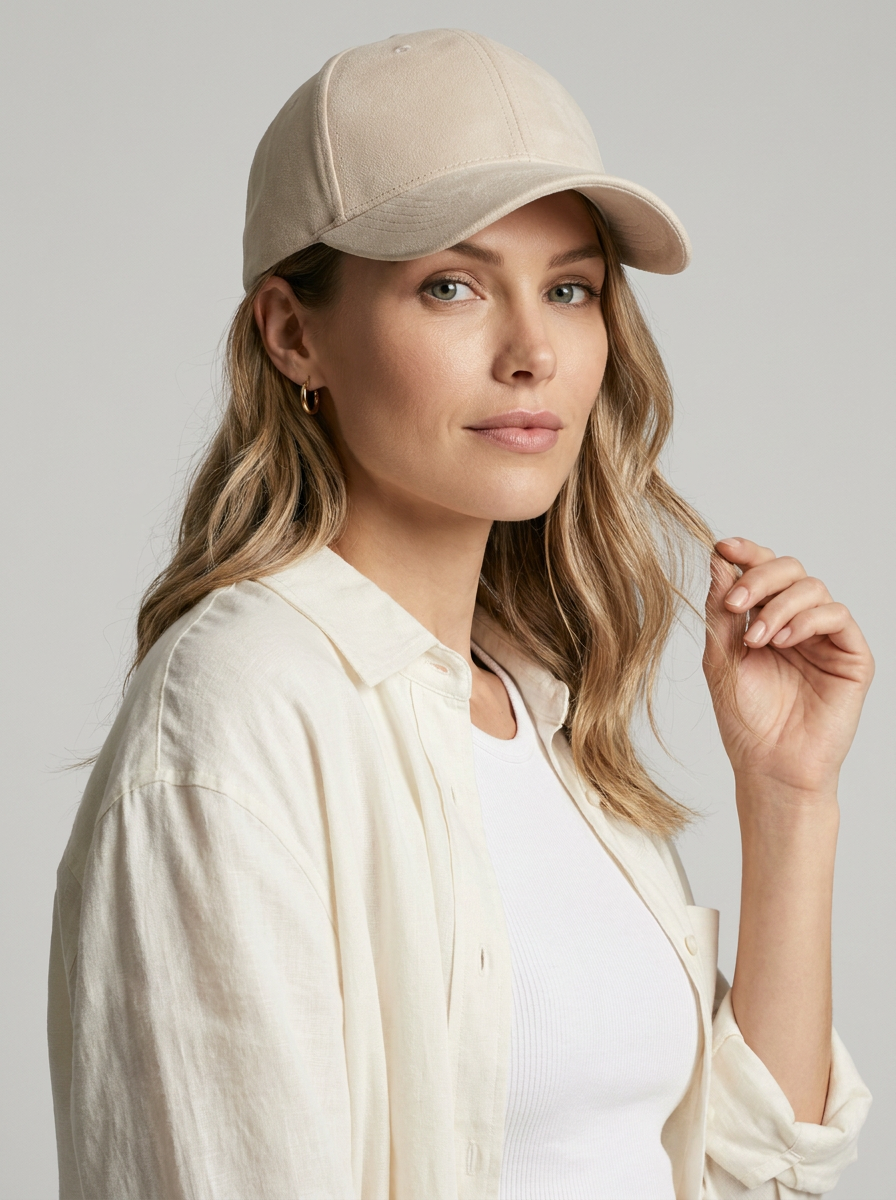 Faux leather baseball cap with an adjustable strap