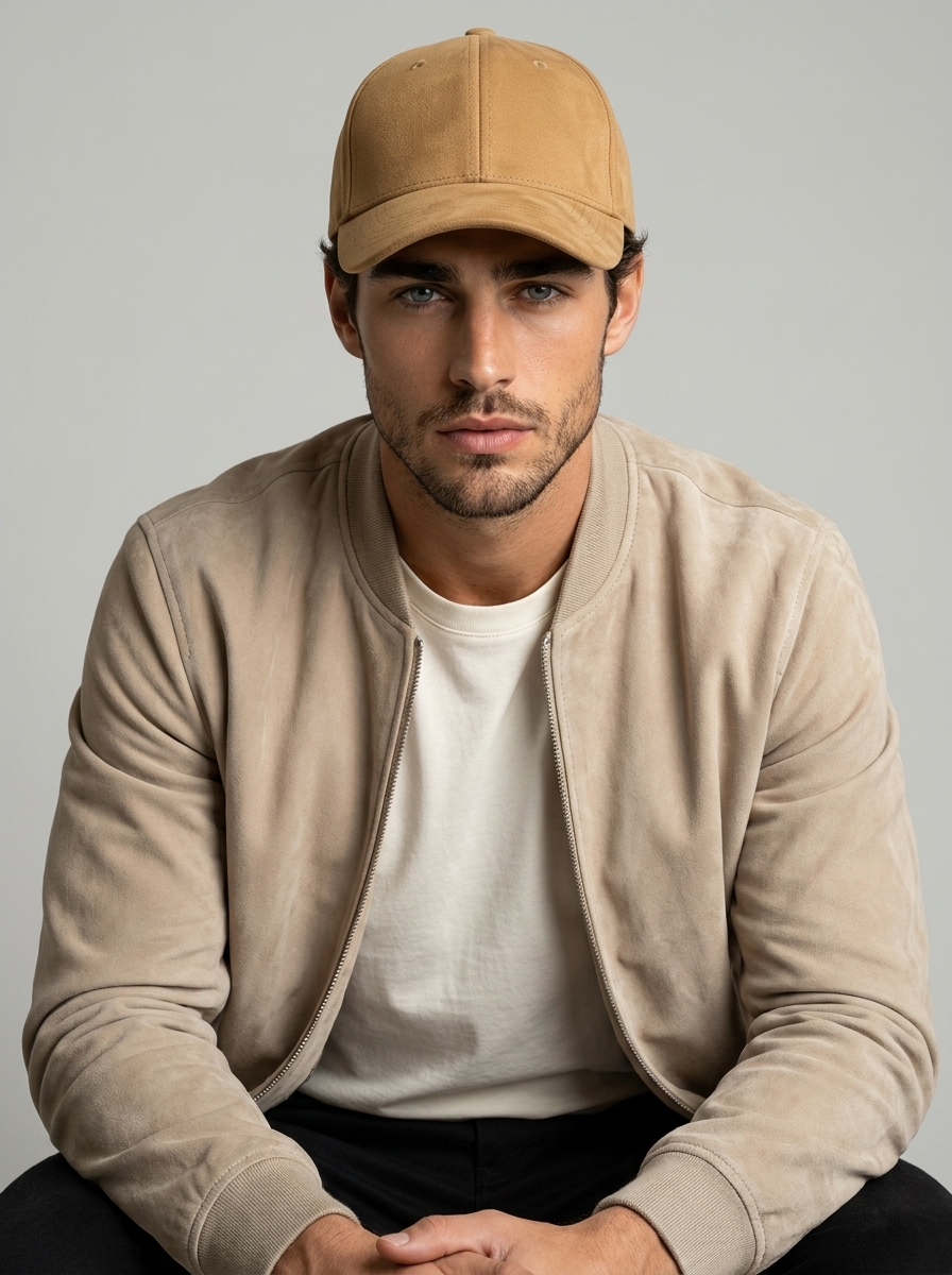 Faux leather baseball cap with an adjustable strap