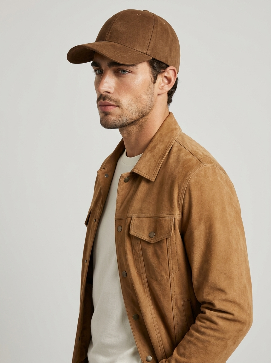Faux leather baseball cap with an adjustable strap