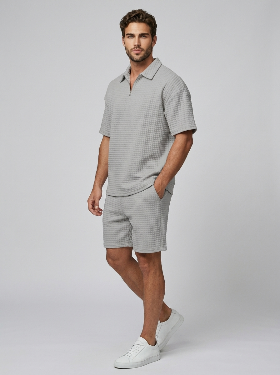 Men's waffle knit polo and shorts co-ord set