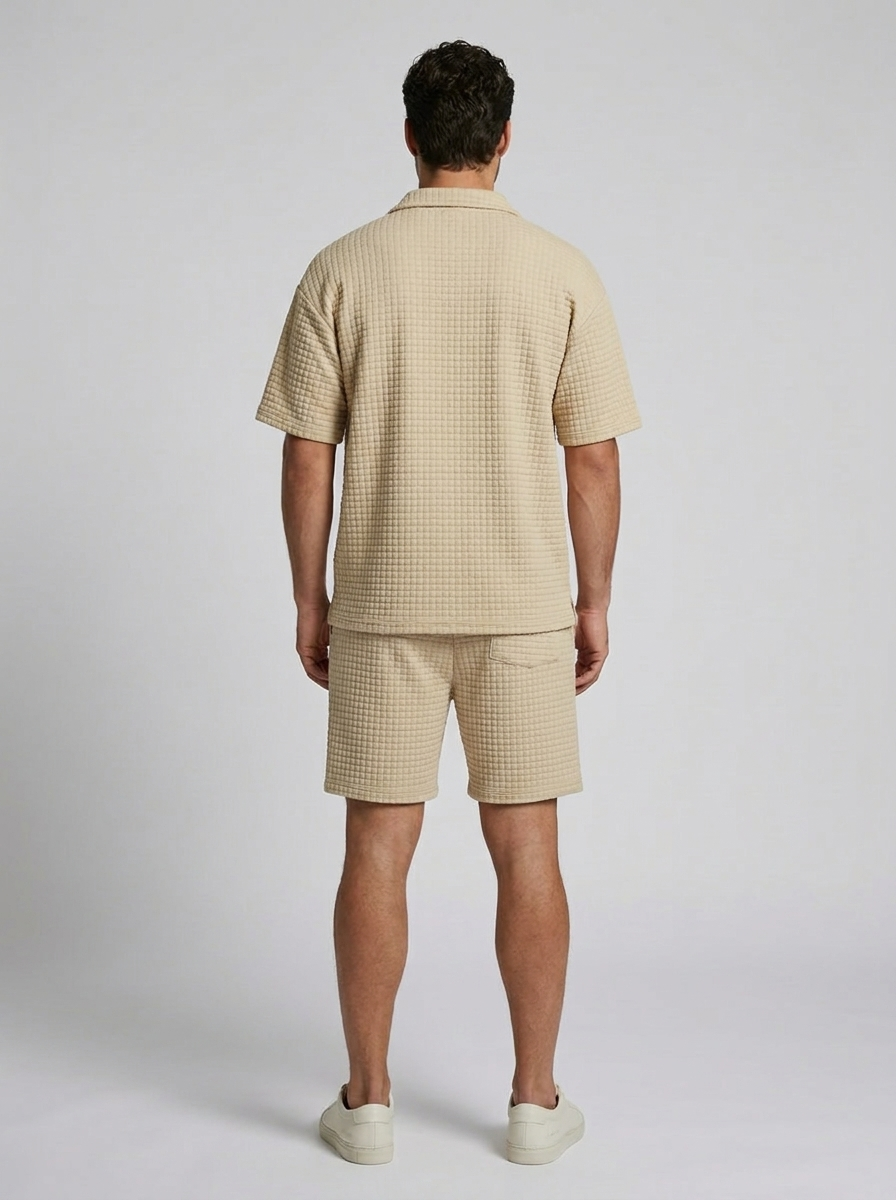 Men's waffle knit polo and shorts co-ord set