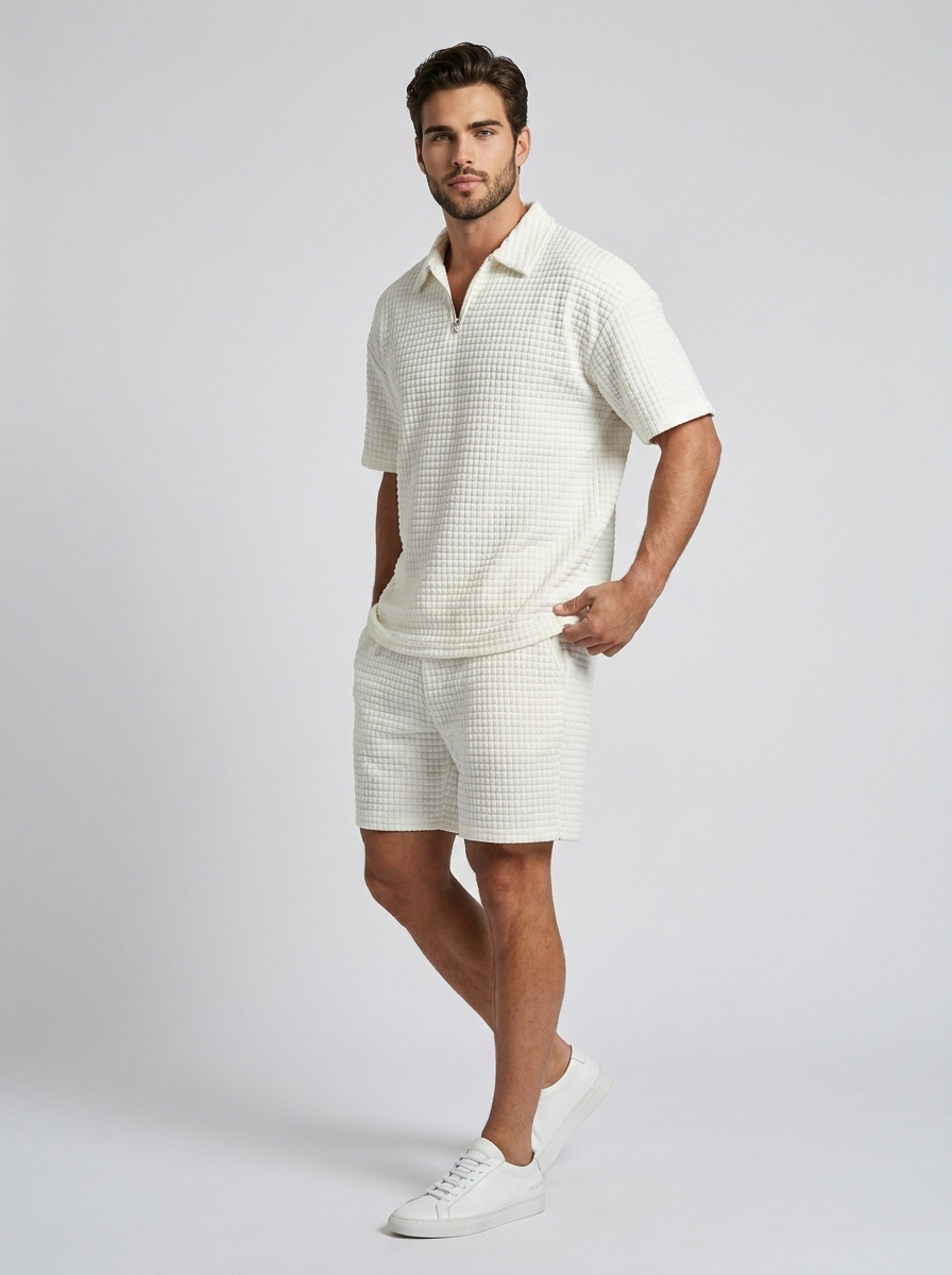 Men's waffle knit polo and shorts co-ord set