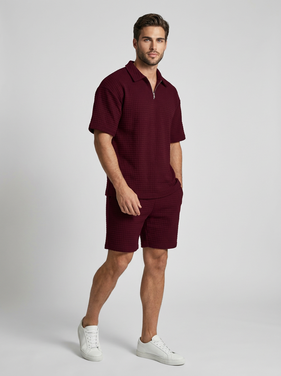 Men's waffle knit polo and shorts co-ord set