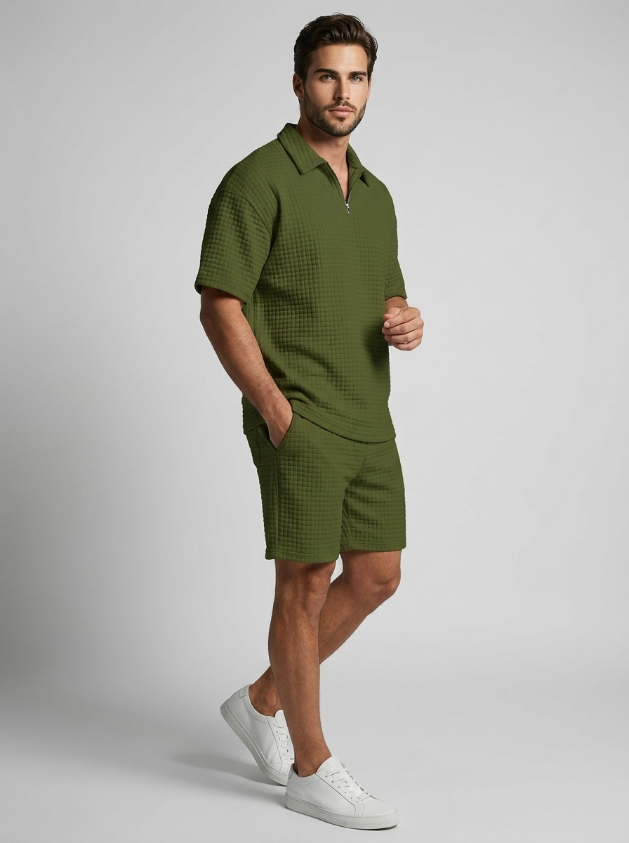Men's waffle knit polo and shorts co-ord set