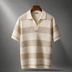 Men's brown textured stripe shirt with an open collar