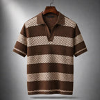 Men's brown textured stripe shirt with an open collar