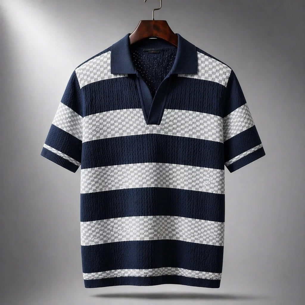 Men's brown textured stripe shirt with an open collar