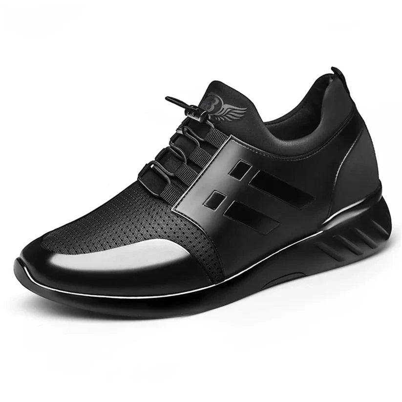 Men's black black faux leather trainers with a cushioned insole