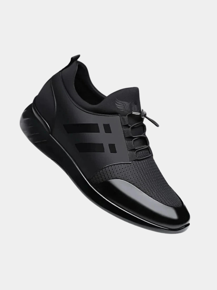 Men's black black faux leather trainers with a cushioned insole