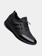 Men's black black faux leather trainers with a cushioned insole