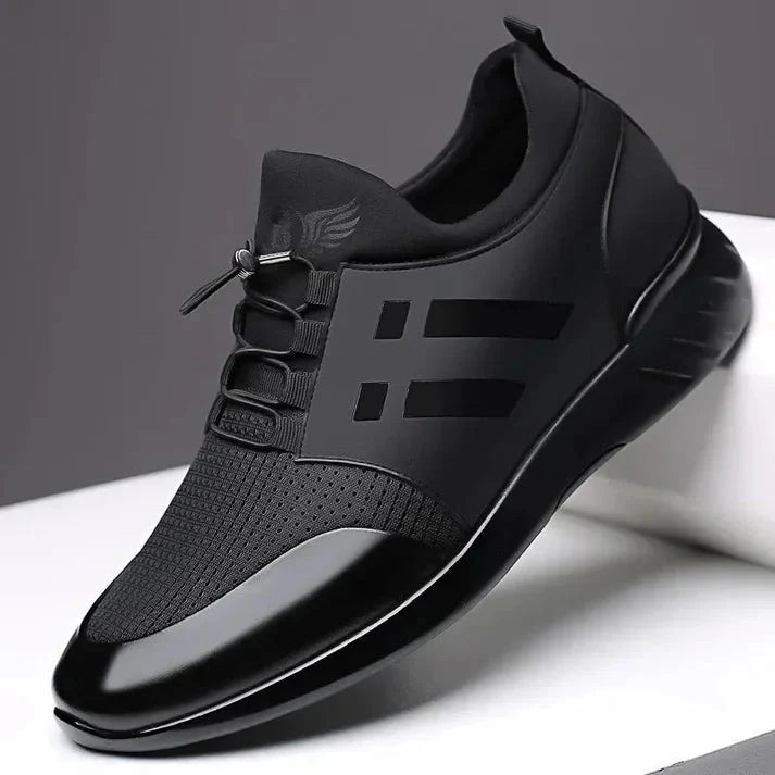 Men's black black faux leather trainers with a cushioned insole