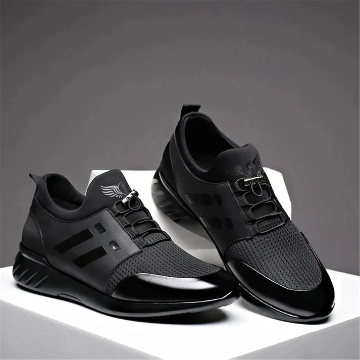 Men's black black faux leather trainers with a cushioned insole