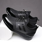 Men's black black faux leather trainers with a cushioned insole