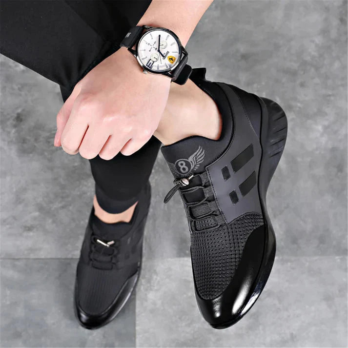 Men's black black faux leather trainers with a cushioned insole
