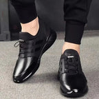 Men's black black faux leather trainers with a cushioned insole