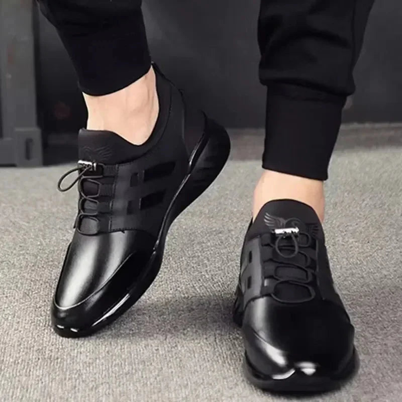 Men's black black faux leather trainers with a cushioned insole