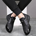 Men's black black faux leather trainers with a cushioned insole