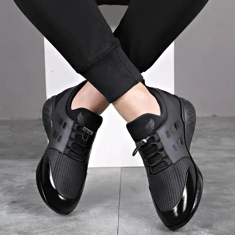 Men's black black faux leather trainers with a cushioned insole