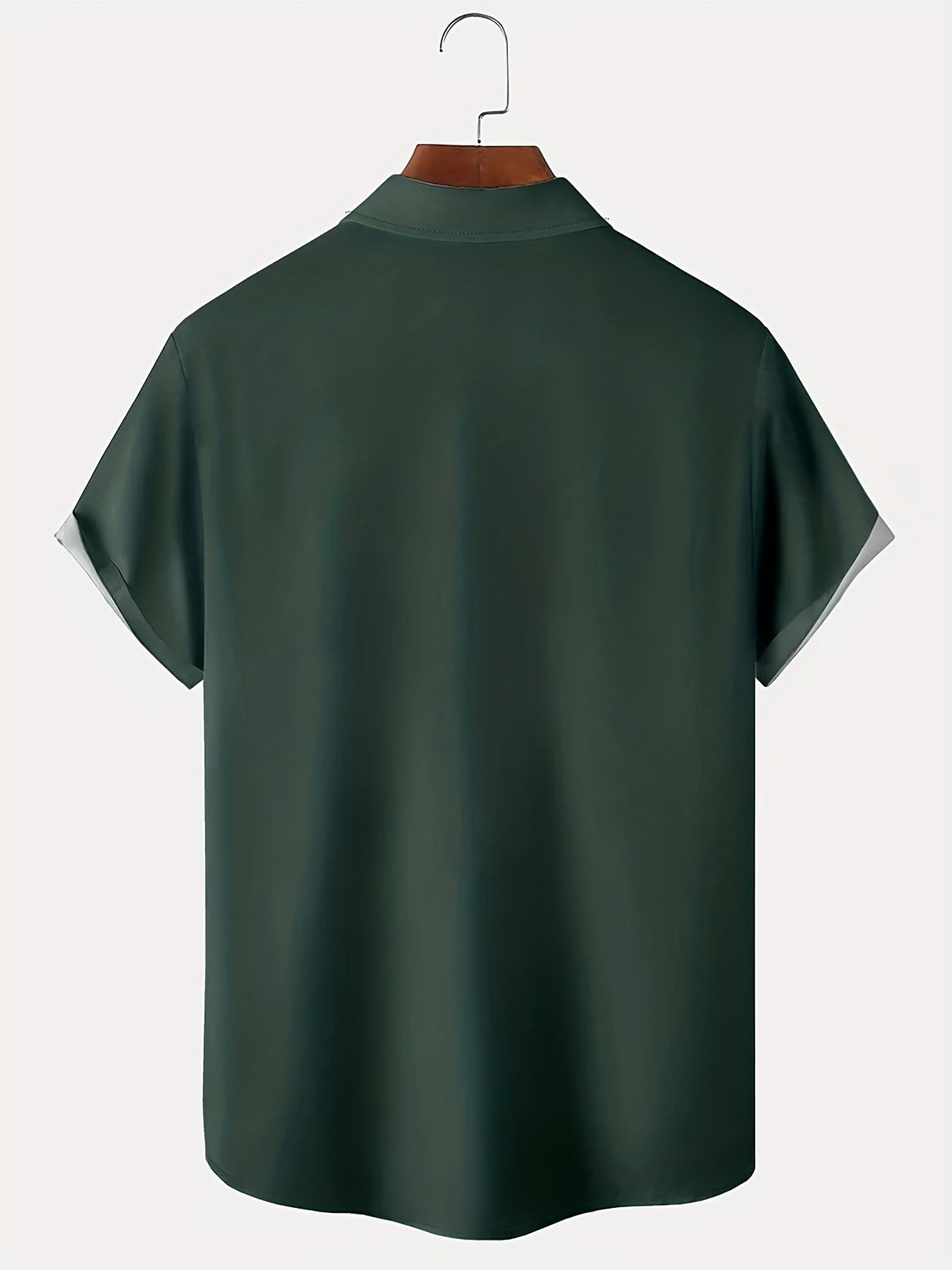 Men's green short sleeve vintage print shirt with a chest pocket