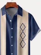 Men's green short sleeve vintage print shirt with a chest pocket