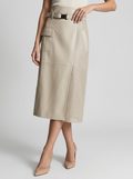 Women's faux leather midi skirt with a belt