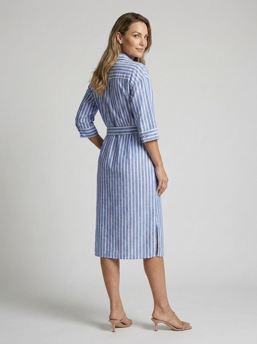 Women's striped shirt dress in midi length
