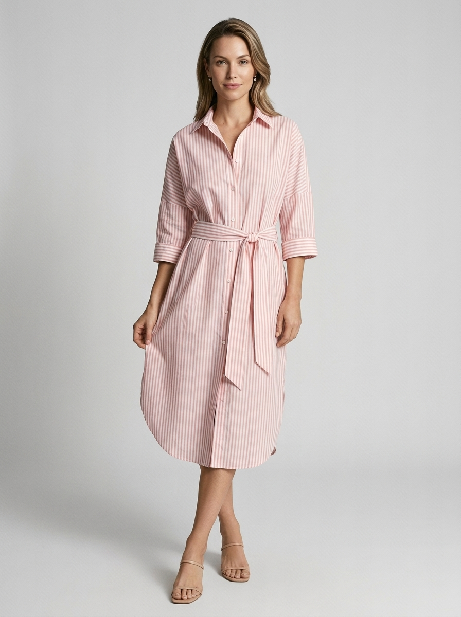 Women's striped shirt dress in midi length