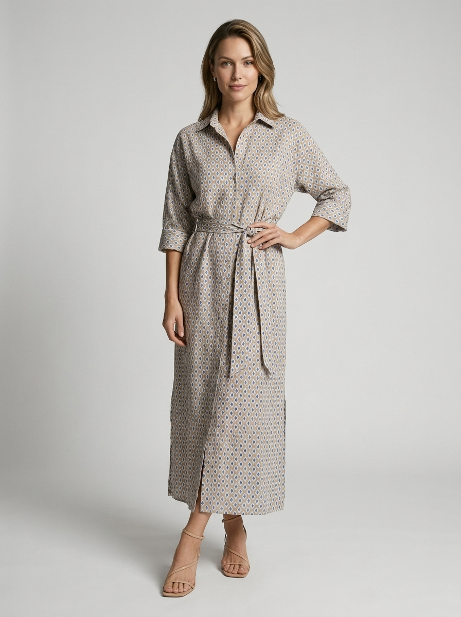 Women's striped shirt dress in midi length