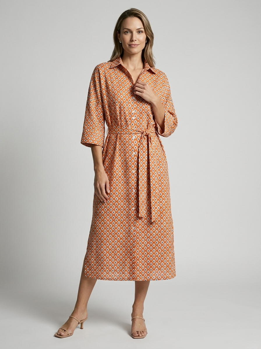 Women's striped shirt dress in midi length