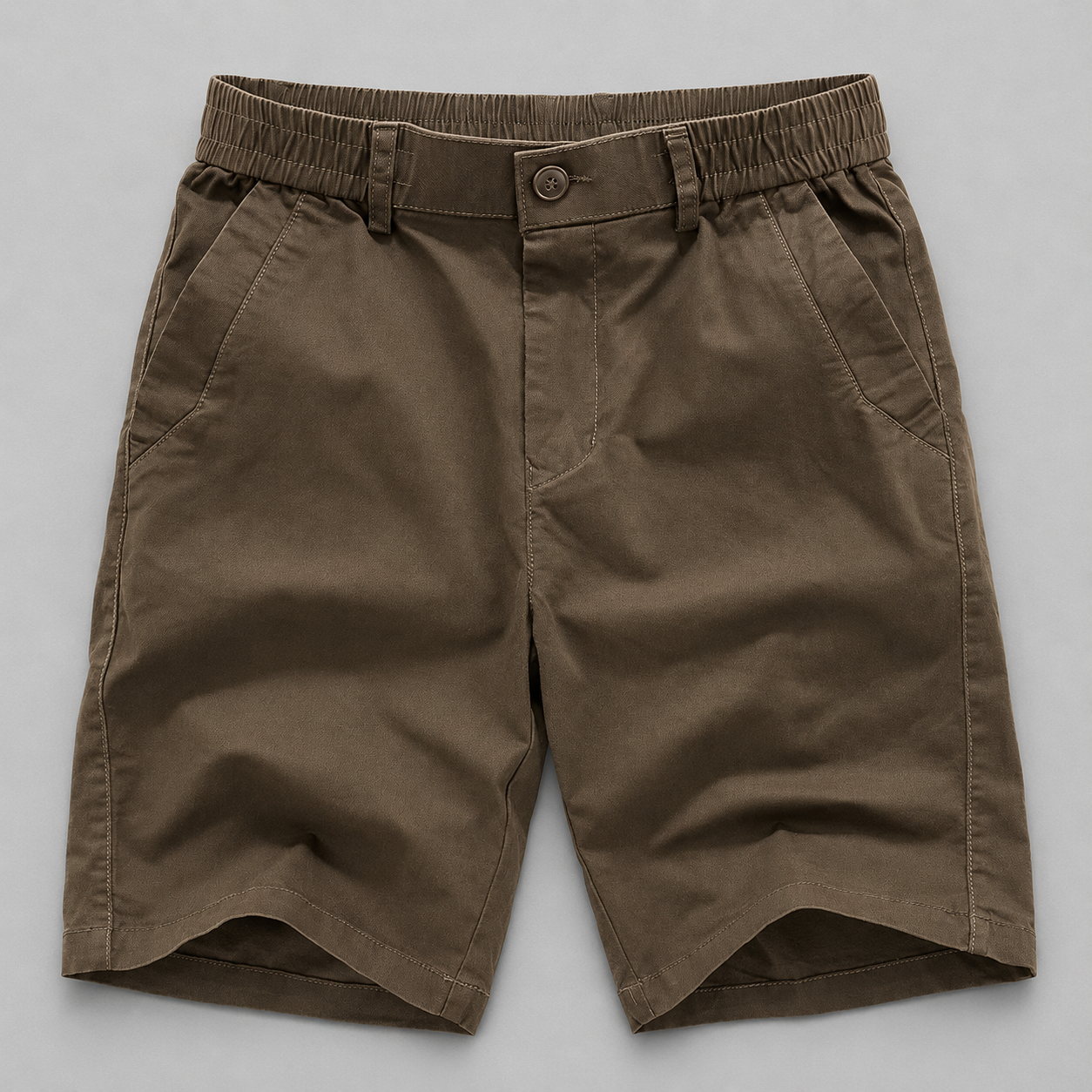 Men's beige cotton linen shorts with a zip fly