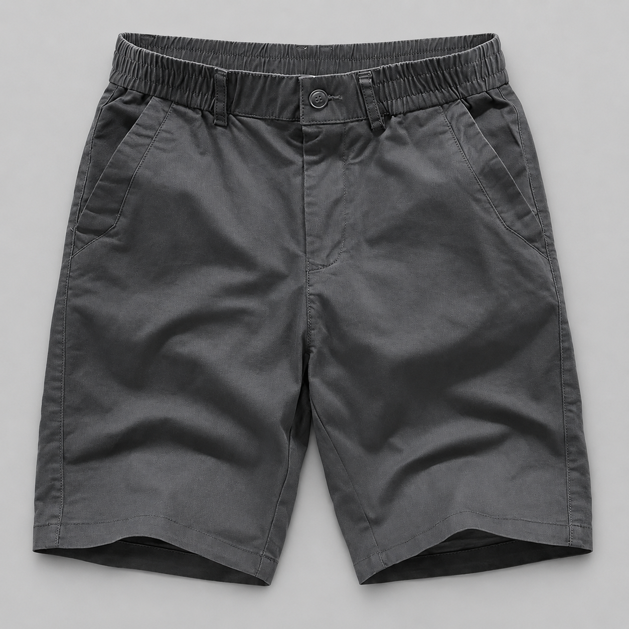 Men's beige cotton linen shorts with a zip fly