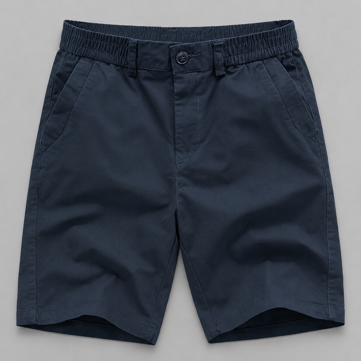 Men's beige cotton linen shorts with a zip fly