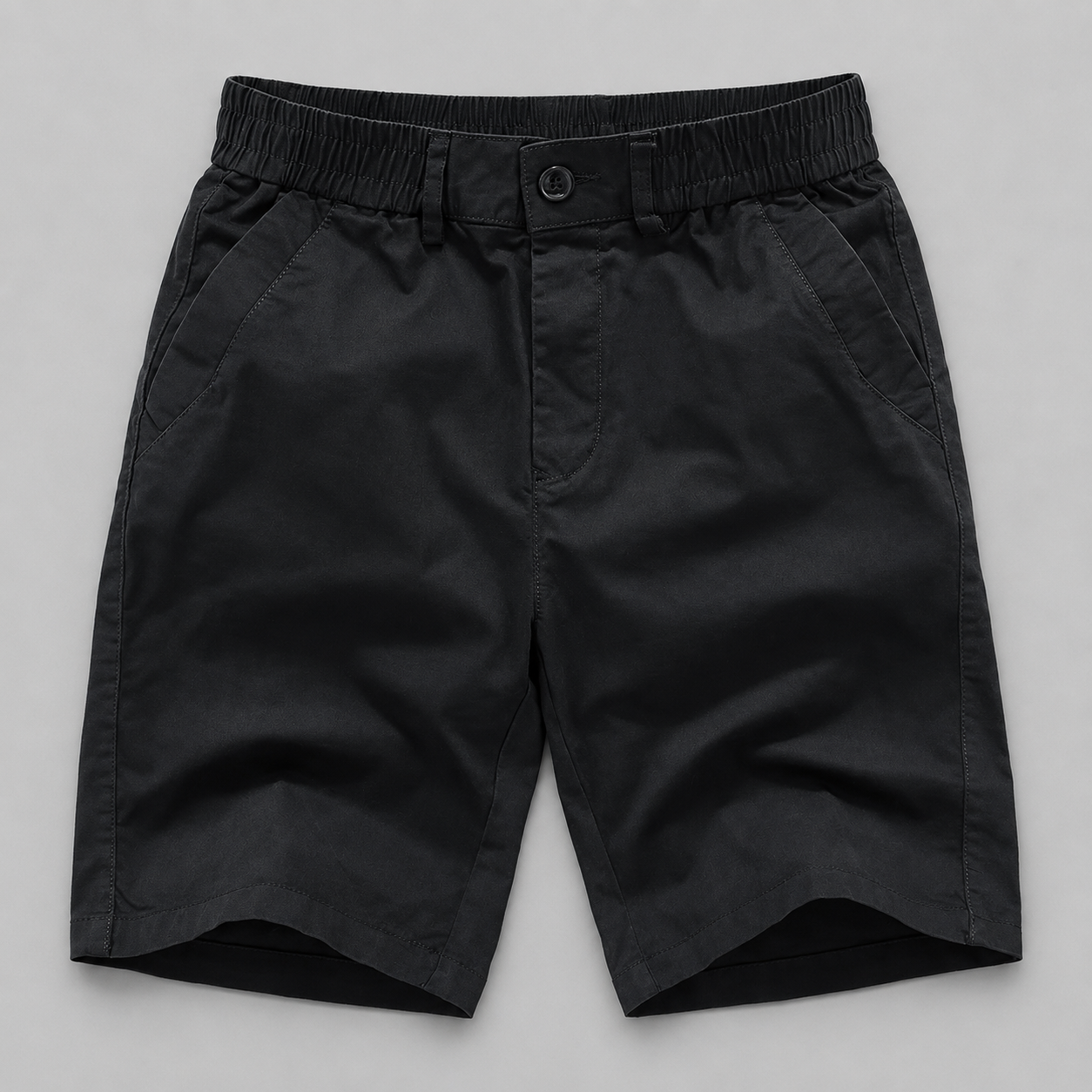 Men's beige cotton linen shorts with a zip fly